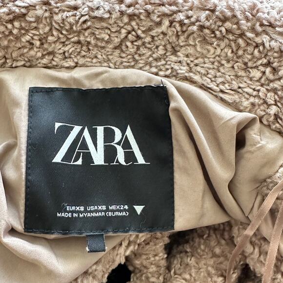 Zara brown teddy soft textured coat size‎ XS - Picture 4 of 11